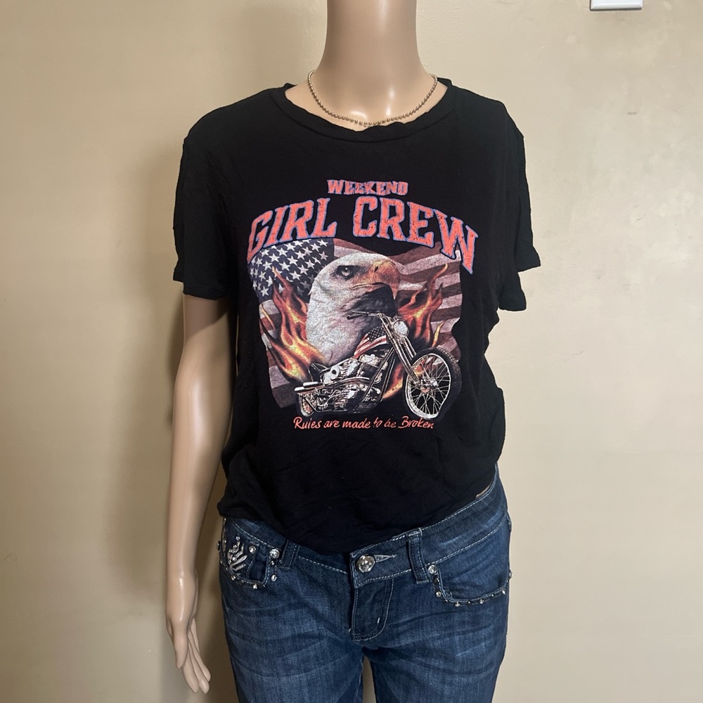 Divided Black Tee with Bold Graphic